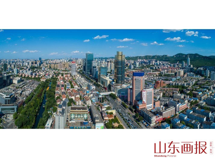 航拍济南银座商圈全景