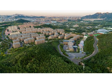 航拍青岛市李沧区毕家上流社区百果山