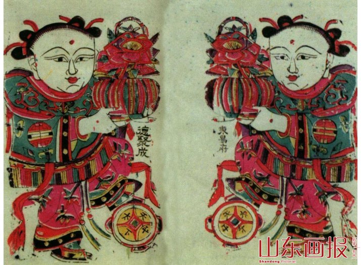 聊城年画《花篮娃娃》