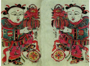 聊城年画《花篮娃娃》