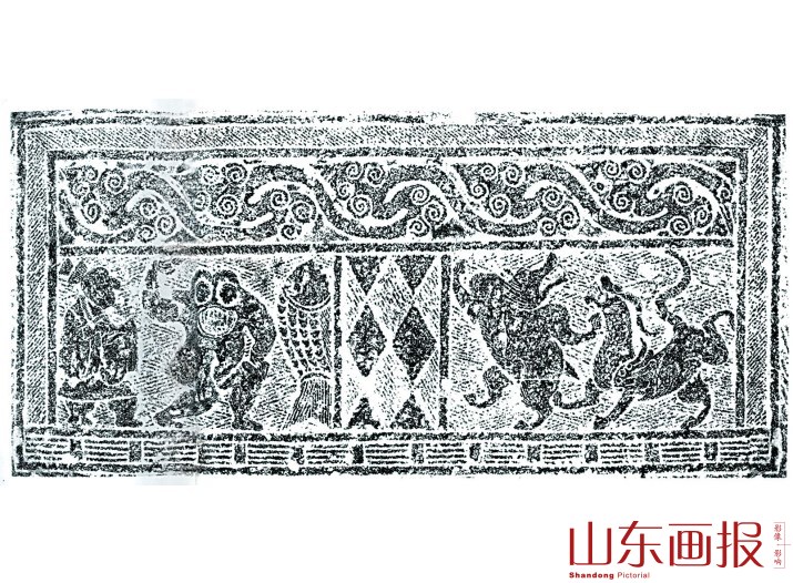“鱼、猿、人”画像石拓片