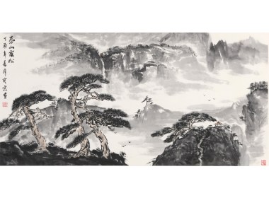 张宝宗国画作品《泰山云松》