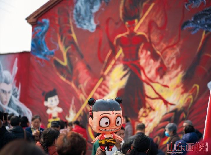 淄博周村手绘哪吒墙