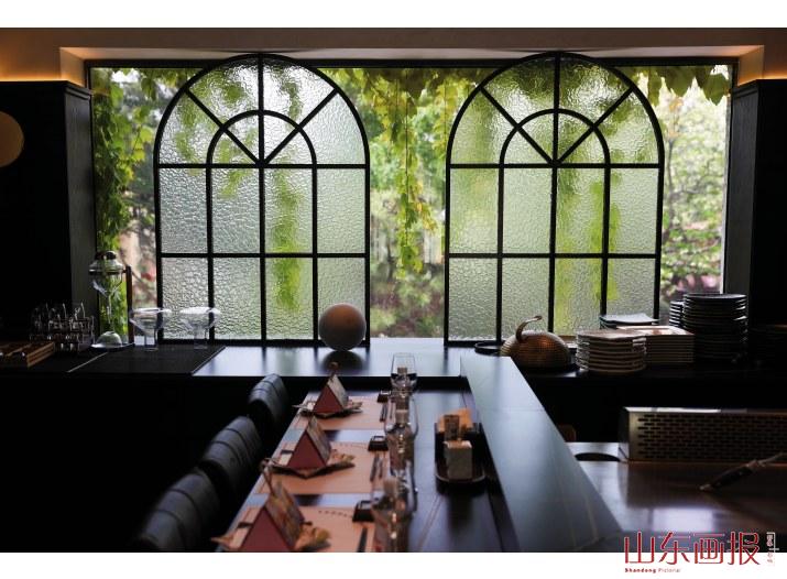 磨砂玻璃与垂落的爬藤