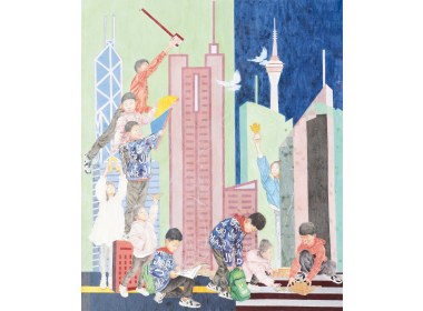 王涛国画作品《积木童年》